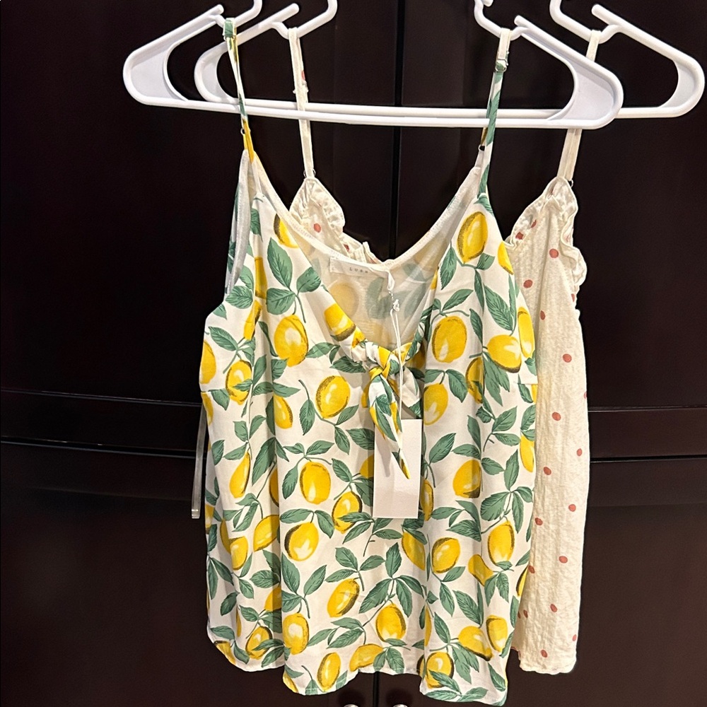 Lush Yellow Lemon Print Spaghetti Strap Camisole. 2 tops. Lemon NWT